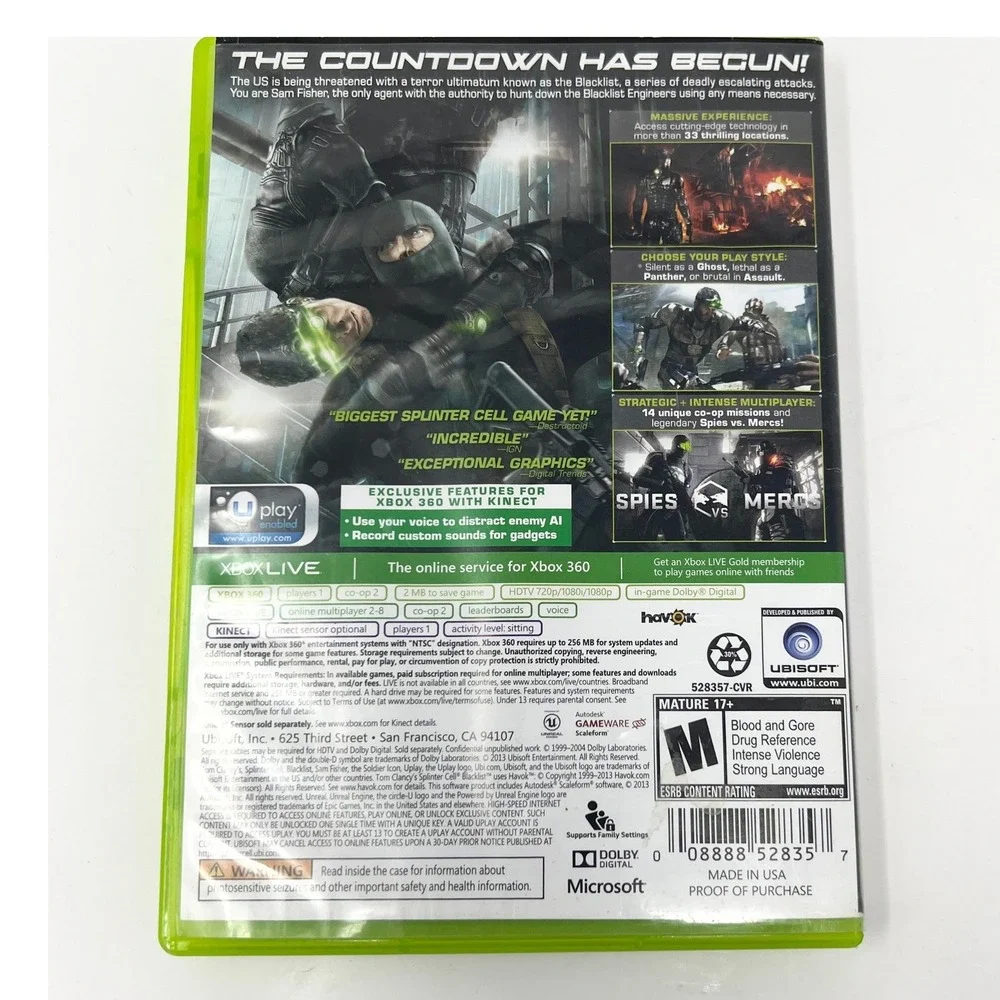 Tom Clancy's Splinter‎ Cell: Blacklist Ubisoft Xbox 360 Action Shooter GameStop